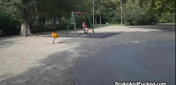 Busty amateur cocked in public park